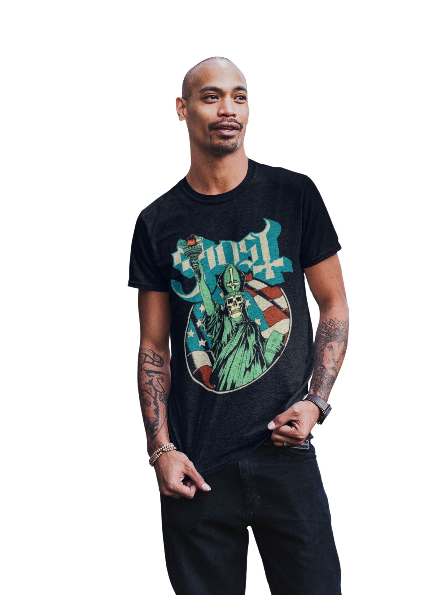 MERCHMOMENT Ghost - Statue of Liberty Jumbo Print T-Shirt [Apparel]