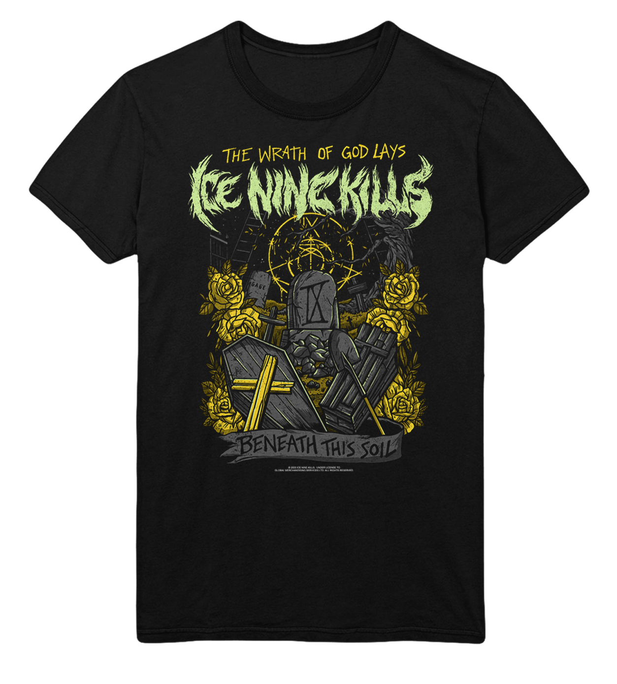 MERCHMOMENT Ice Nine Kills Yellow Wrath Jumbo Print T-Shirt [Apparel]