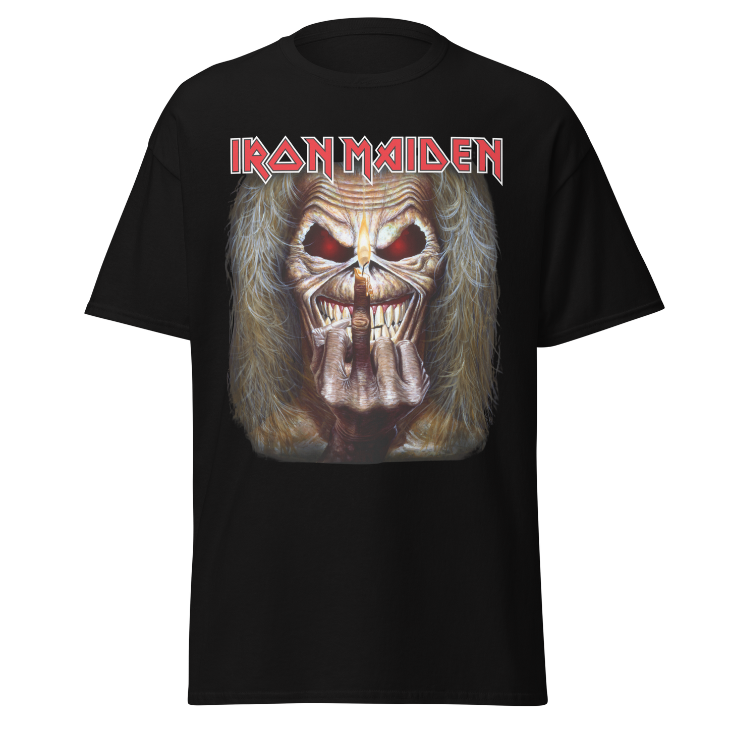 MERCHMOMENT Iron Maiden Candle Finger Jumbo Print T-Shirt [Apparel]