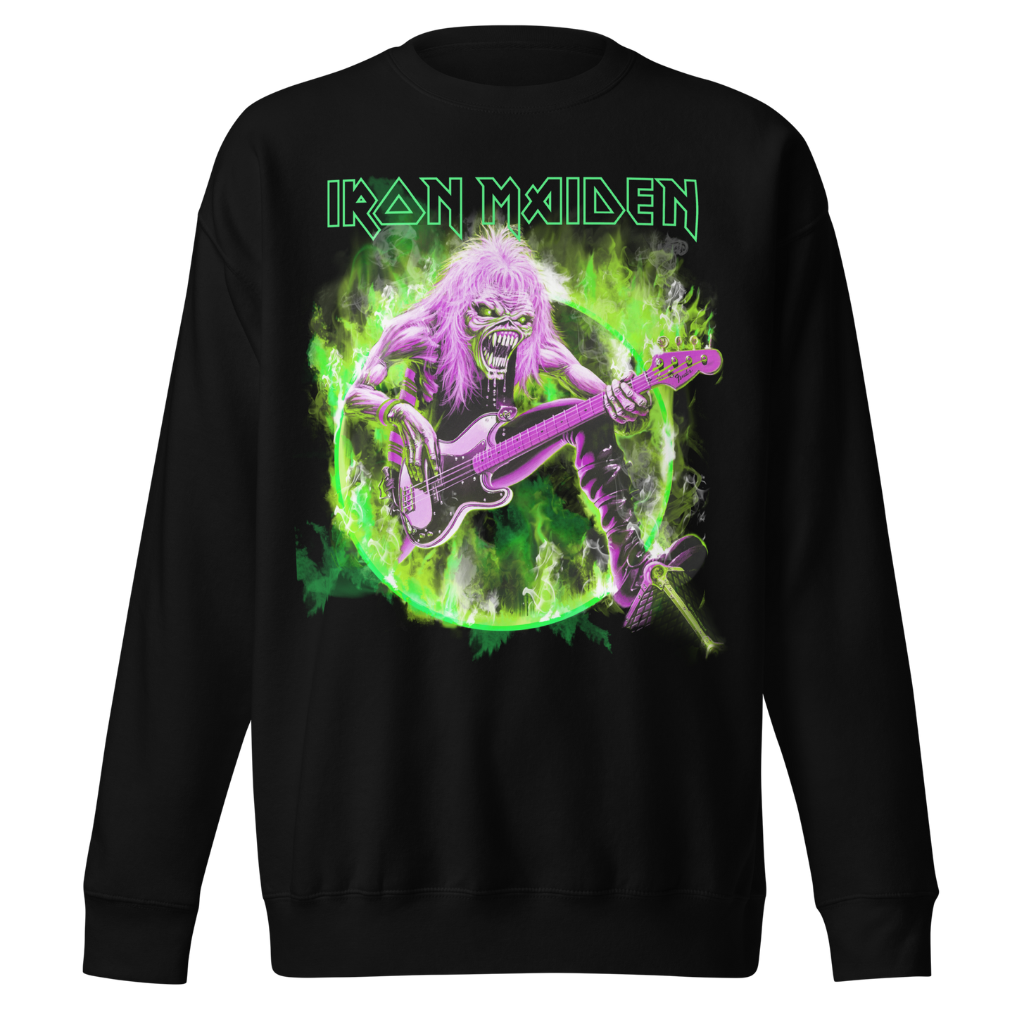 MERCHMOMENT Iron Maiden Green Guitar Jumbo Print Sweatshirt [Apparel]