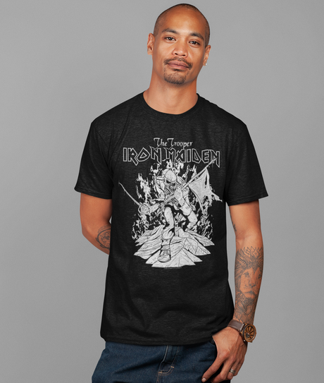 Stakes - Iron Maiden - Trooper Black and White Jumbo Print T-Shirt []