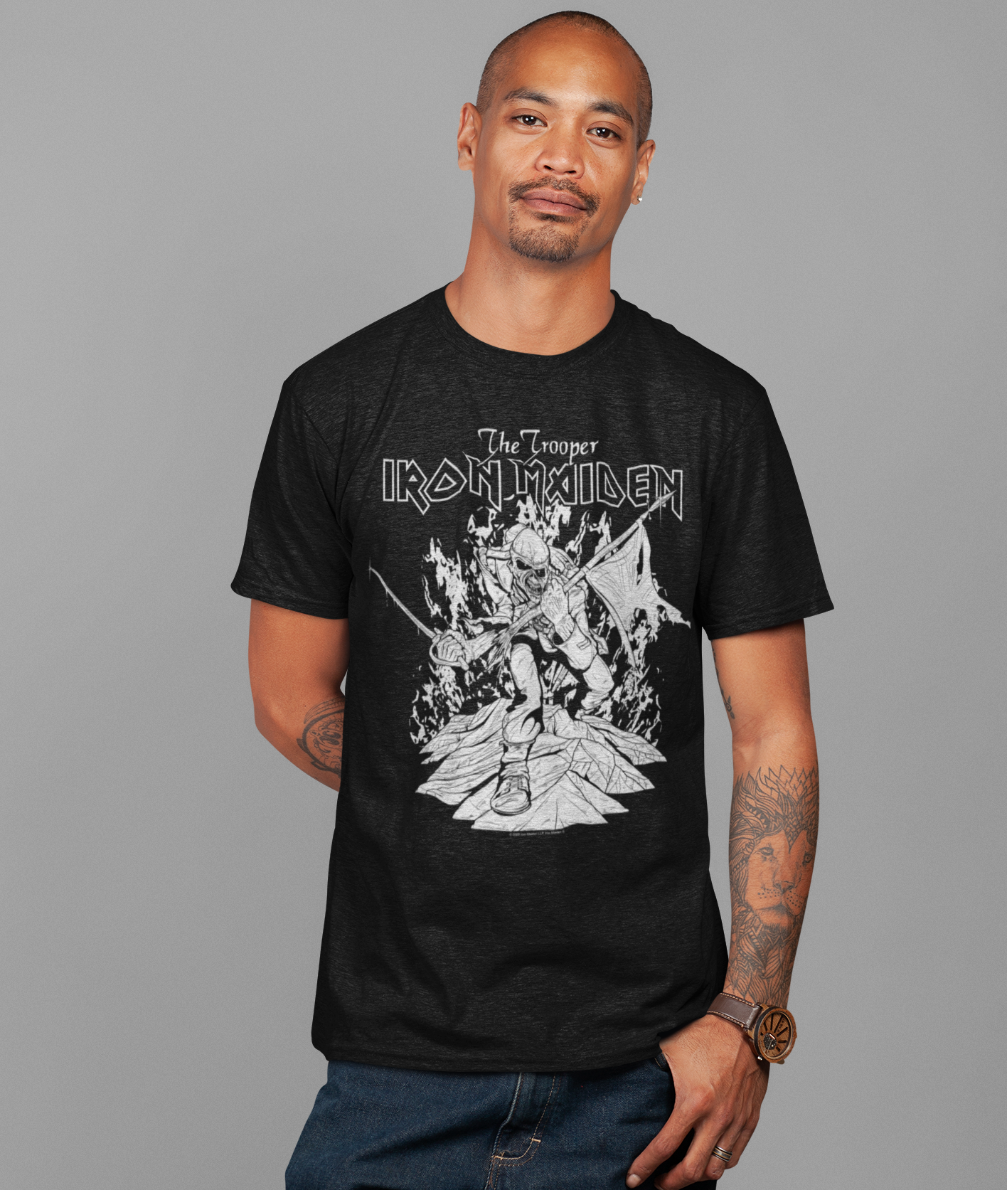 MERCHMOMENT Iron Maiden - Trooper Black and White Jumbo Print T-Shirt [Apparel]