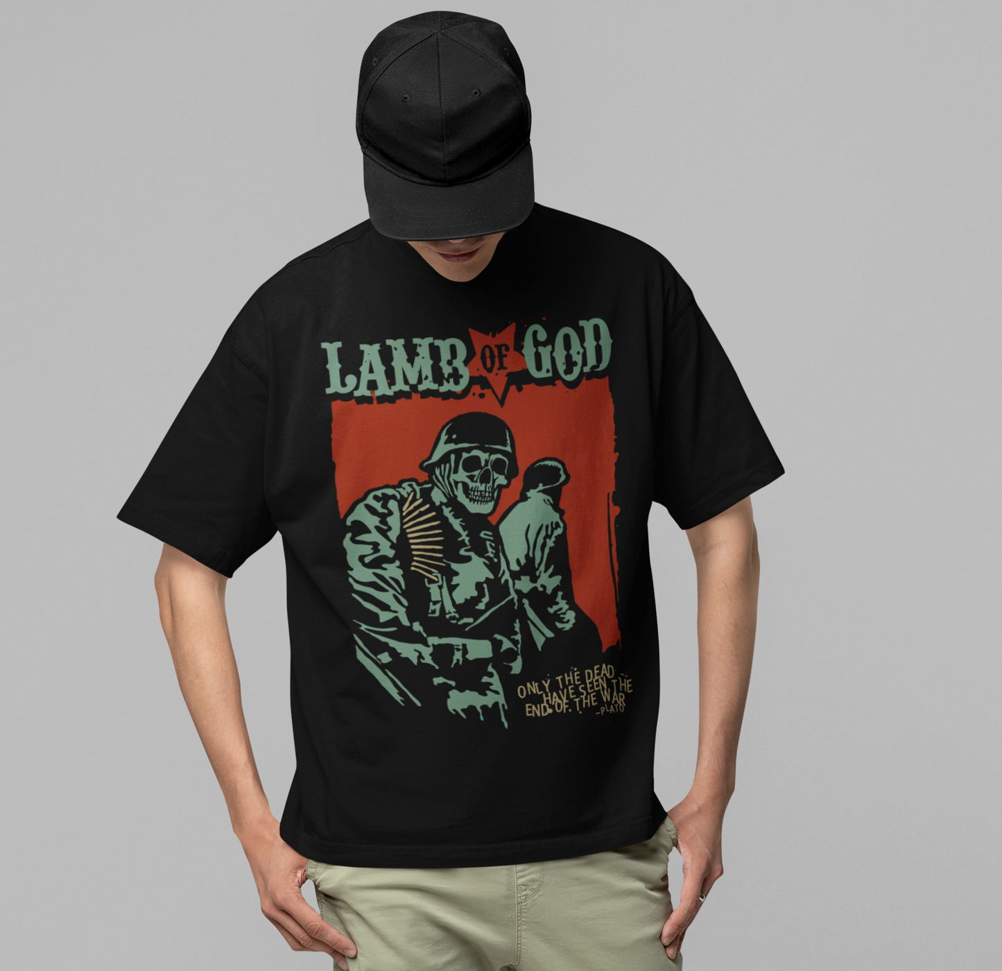 MERCHMOMENT Lamb Of God - Skeleton Army Plato Quote Jumbo Print T-Shirt [Apparel]