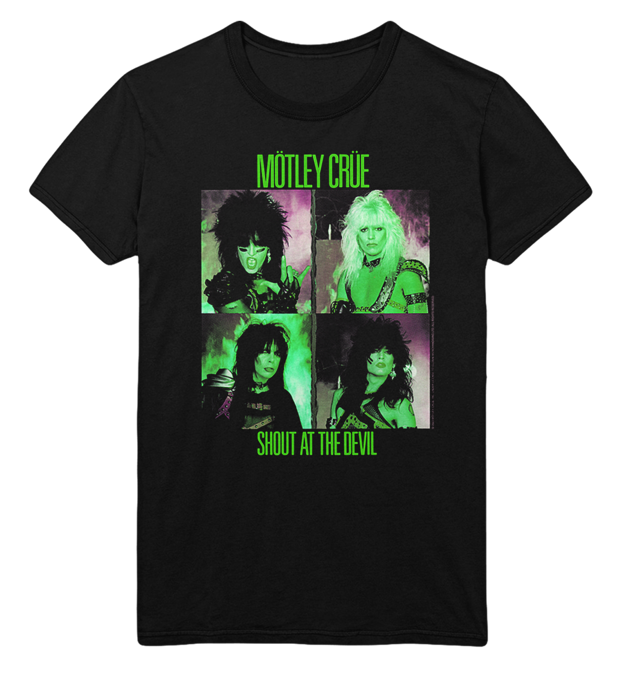MERCHMOMENT Motley Crue Green Shout Jumbo Print T-Shirt [Apparel]