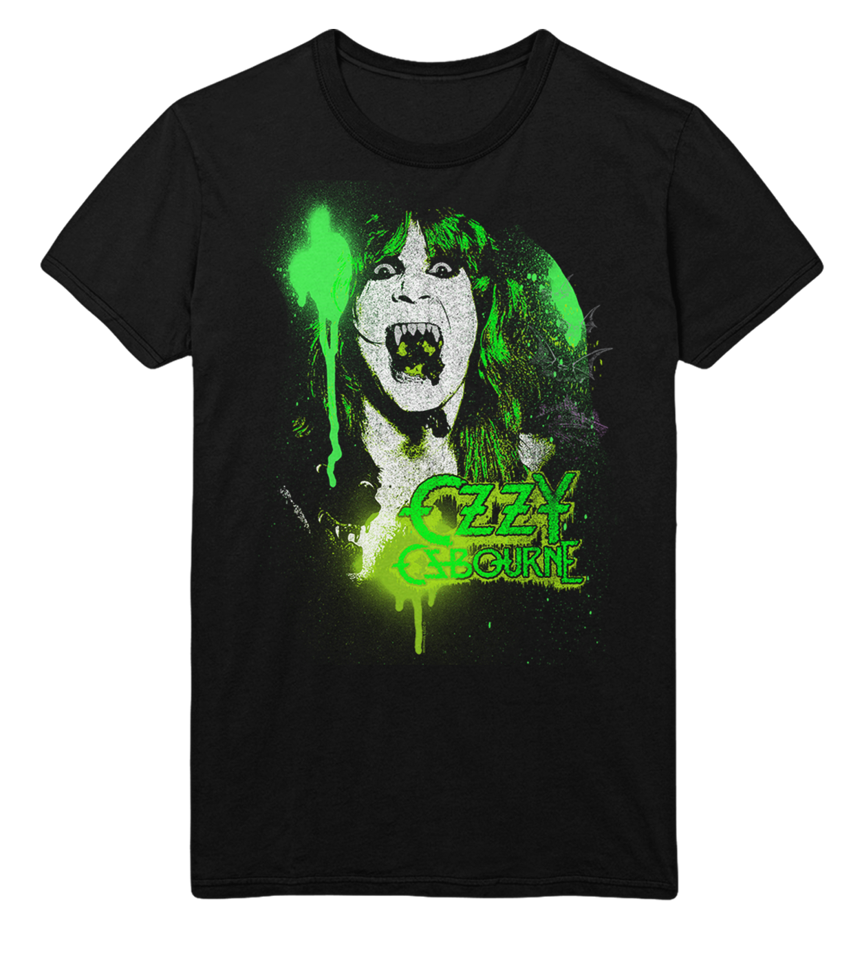 MERCHMOMENT Ozzy Osbourne Green Screaming Jumbo Print T-Shirt [Apparel]
