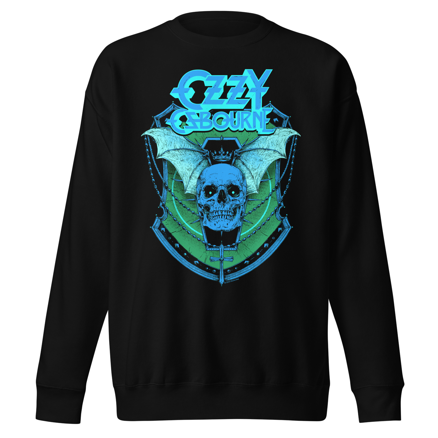 MERCHMOMENT Ozzy Osbourne Neon Blue Bat Jumbo Print Sweatshirt [Apparel]