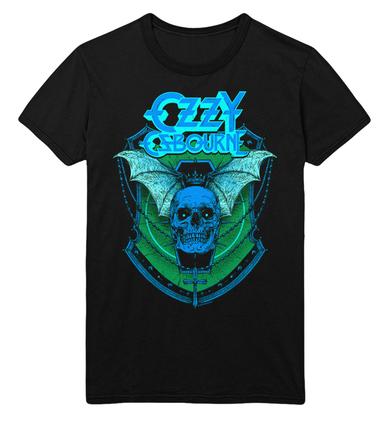 MERCHMOMENT Ozzy Osbourne Neon Blue Bat Jumbo Print T-Shirt [Apparel]