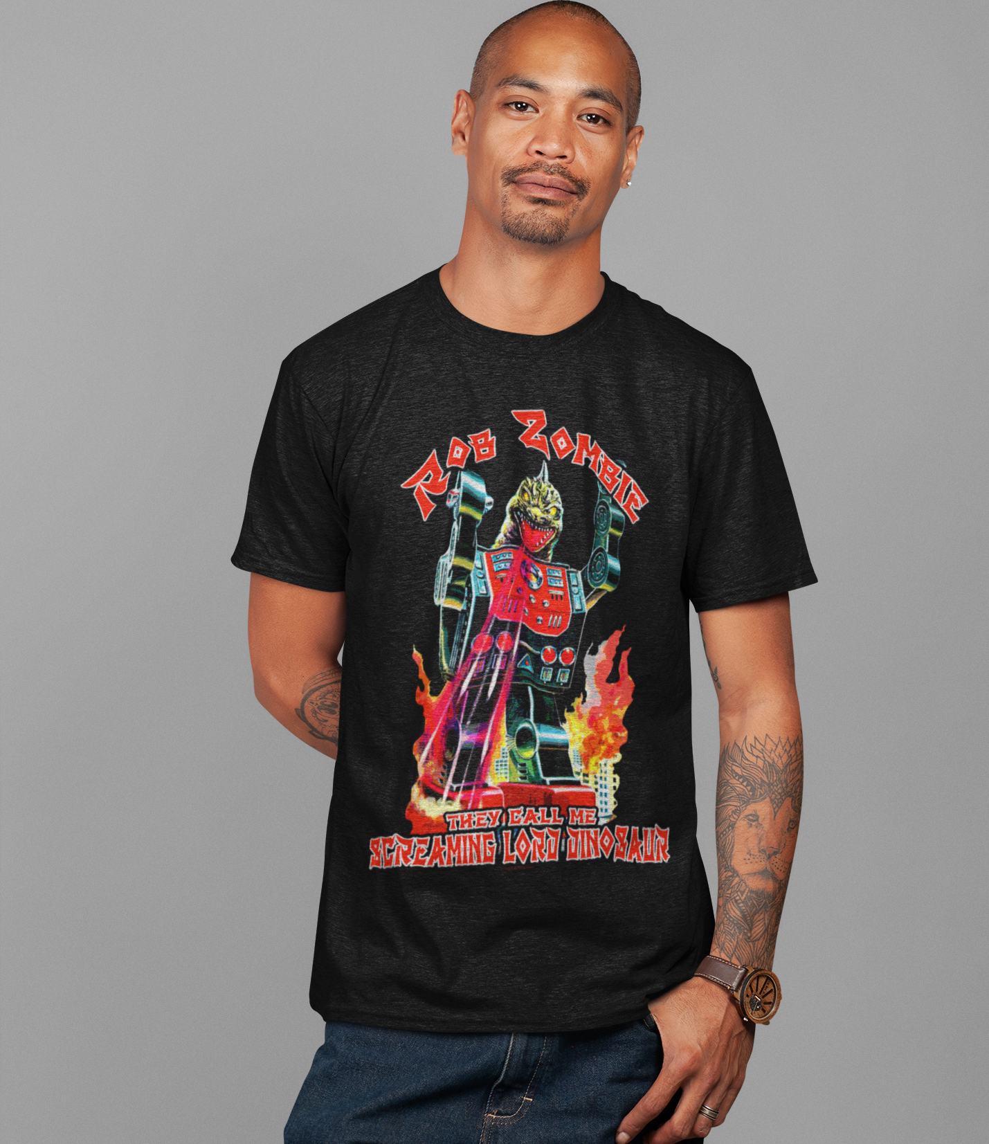 MERCHMOMENT Rob Zombie Lord Dinosaur Jumbo Print T-Shirt [Apparel]