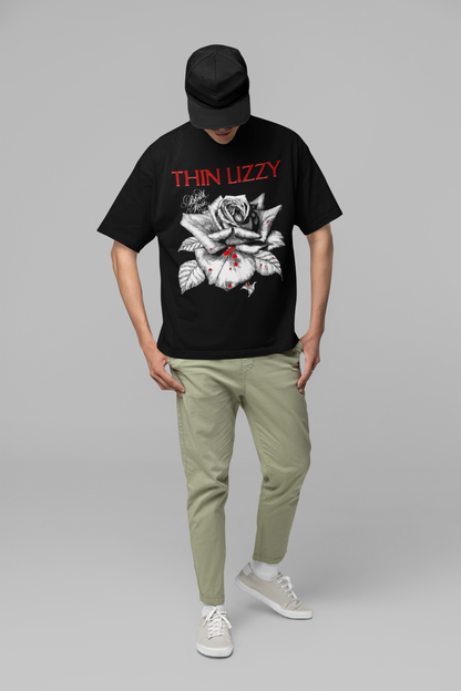 MERCHMOMENT Thin Lizzy - Black Rose Jumbo Print T-Shirt [Apparel]