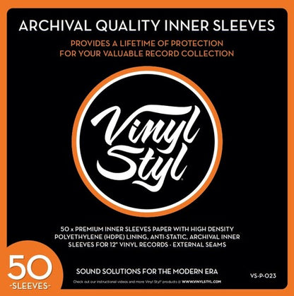 Vinyl Styl® 12 Inch Archival Inner Record Sleeves - HDPE-Lined - 50 Count (White) [Inner Record Sleeves]