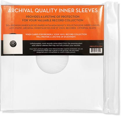 Vinyl Styl® 12 Inch Archival Inner Record Sleeves - HDPE-Lined - 50 Count (White) [Inner Record Sleeves]